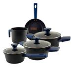 Jogo Panela Antiaderente Revestimento Cerâmico 5 Pç Cor Cabos Azul Royal Linha Premium Marca Clink