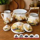 Jogo Panela Caçarola Bule Chaleira Italy Esmaltada Kit 3pçs