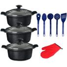 Jogo Panela Preto Craq Talher Azul Cerâmica Javali AAL 26A30 Jogo Panela Preto Craq Talher Azul Cerâmica Javali AAL 26A30