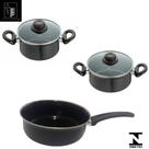 Jogo Panelas 3 peças Preto Indução Cooktop Elétrico á gás