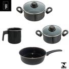 Jogo Panelas 4 peças Preto Indução Cooktop á gás Elétrico a Lenha