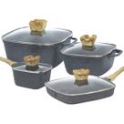 Jogo Panelas Indução Antiaderente Revestimento Mármore Cerâmico Cook Style 4 peças Cinza