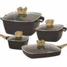 Jogo Panelas Indução Antiaderente Revestimento Mármore Cerâmico Cook Style peças 4 Marrom