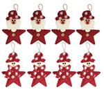 Jogo Papai Noel e Boneco de Neve Pendente Estrela Pelúcia Rústico 14cm 8 Unidades - Master Christmas