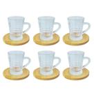 Jogo Para Café Diamonds Bruxelas 6 Xícaras de Vidro 90ml com Pires Bambu