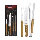 Jogo para Churrasco Dynamic com Laminas em ACO INOX e Cabos de Madeira Natural 3 Pecas