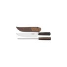 Jogo Para Churrasco Em Aço Inox Cabo Castanho Polywood Com Bainha De Couro 2 Peças