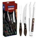 Jogo para Churrasco Tramontina com Lâminas em Aço Inox com Cabo de Madeira Tratada Polywood Castanho 3 Peças