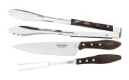 Jogo para Churrasco Tramontina em Aço Inox com Cabo Castanho Polywood 3 Peças
