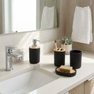 Jogo Para Lavabo Bambu Sustentável Kit Higiene Porta Objetos Saboneteira Líquida Bandeja Estilo