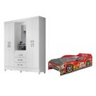Jogo Para Quarto Infantil Duas Peças Cama Evolution Car e Capri Moval
