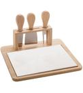 Jogo Para Queijo Tabua De Bambu E Cerâmica Com 3 Utensílios De Aço Inox E Cabo De Bambu Cheese Desig