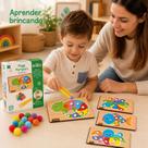 Jogo Pega Pompom Montessori Bebe Encaixe Pinça 64 Pçs Cores