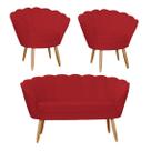 Jogo Pétala Namoradeira e 2 Poltronas Estofada Para Recepção Suede Vermelho - LM DECOR