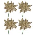 Jogo Pick Natal Folhagem Glitter Especial Champanhe 4 Unidades - Magizi