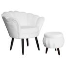 Jogo Poltrona Estofada Com 1 Puff Pés Palito Clínica Pétala Suede Branco - LM DECOR