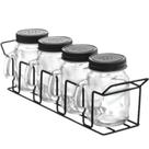 Jogo Porta Condimentos Organizador Temperos Com 6 Peças De Vidro 100 ML Suporte Ferro Preto Wincy