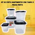 Jogo Porta Mantimentos De Cozinha Com Tampa Preta 5 Peças