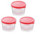 Jogo Pote De Vidro 220ml 3 Peças Tampa De Plástico Colorida Jogo Pote De Vidro 220ml 3 Peças Tampa De Plástico Colorida