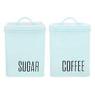 Jogo Potes De Aço Lata Azul Porta Mantimentos Açúcar + Café