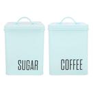 Jogo Potes De Aço Lata Azul Porta Mantimentos Açúcar + Café