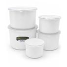 Jogo Potes Mantimentos Aço Esmaltado Tampa Branco 5 Peças Jogo Potes Mantimentos Aço Esmaltado Tampa Branco 5 Peças