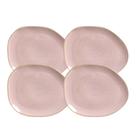 Jogo Pratos De Sobremesa 22,5cm Kit 4 Peças Oval Orgânico Litchi Cerâmica Porto Brasil
