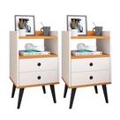 Jogo Quarto 2 Mesinhas de Cabeceira Pequena Kit 2 Mesa Canto Lateral Cama Gaveta Nicho Retrô - Off/Cinamomo - RPM