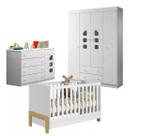 Jogo Quarto De Bebê Completo Guarda Roupa 4 Portas Comoda e Berço Padrão Americano Móveis