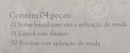 Jogo queen 300 fios cristal renda renascenca rosa petala 4 pc buettner