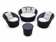 Jogo Redondo Jardim Varanda Área Externa Composto Por 1 Chaise 2 Chaise Mini e 1 Mesa Centro, Extrtura de Alumínio e Fibra cor Tabaco