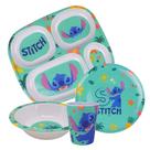 Jogo Refeição Infantil Melamina Stitch Disney 4 Peças Pratos, Tigela e Copo- Tuut