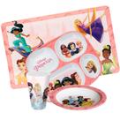 Jogo Refeição Infantil Princesas Disney 4 Peças Prato Divisória, Prato Fundo e Copo Melamina - Tuut