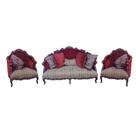 Jogo Sofa Madeira de Lei Imbuia Fazenda Tecido Vinho Luxo