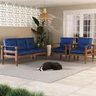 Jogo Sofá Madeira Maciça 3 Lugares E 2 Poltronas Liz Multimóveis Cr7001 Azul