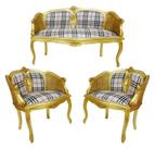 Jogo Sofa Namoradeira Luiz XV c Palhinha T Xadrez Luxo Jogo Sofa Namoradeira Luiz XV c Palhinha T Xadrez Luxo