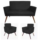 Jogo Sofá Nina 1 Namoradeira nina 02 Poltronas Nina com rodapé Suede Preto Decoração Para Sala Recepção