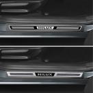 Jogo Soleira Premium Elegance Toyota Hilux 4 Portas 2008 a 2015 - 4 Portas ( Vinil + Resinada 8 Peças ) Jogo Soleira Premium Elegance Toyota Hilux 4 Portas 2008 a 2015 - 4 Portas ( Vinil + Resinada 8 Peças )