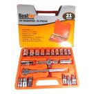 Jogo Soquetes Bestfer 8.27mm com 21 Peças Cromado Vanádio Jogo Soquetes Bestfer 8.27mm com 21 Peças Cromado Vanádio