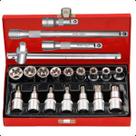 Jogo Soquetes Bits Torx Automotivo Tapeceiro 16 Peças Com Kit Extensao Alongador Cabo De Força 1 2 Polegada CRV Jogo Soquetes Bits Torx Automotivo Tapeceiro 16 Peças Com Kit Extensao Alongador Cabo De Força 1 2 Polegada CRV