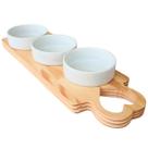 Jogo Tábua de Servir Petiscos Molhos e Caldas Porcelana e Pinus