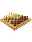 Jogo Tabuleiro Xadrez Dama Gamão Peças de Madeira 3x1 34x34 - Chess Set