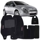 Jogo Tapete Automotivo Carpete + Lixeira Fiat Punto 2013 à 2018 Soft Logo Bordado Preto 6 Peças