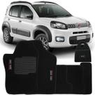 Jogo Tapete Automotivo Carpete + Lixeira Fiat Uno Way 2011 à 2018 Soft Logo Bordado Preto 6 Peças