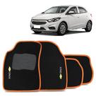 Jogo Tapete Carpete Automotivo Onix 2012 a 2019 Preto com Borda Laranja 4 Peças