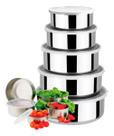 Jogo Tigelas Inox 5 Peças Potes Com Tampa Resistente Cozinha Jogo Tigelas Inox 5 Peças Potes Com Tampa Resistente Cozinha