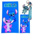 Jogo Toalha com Chaveiro 3D Casal Stitch 1 Azul mg