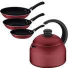 Jogo Tramontina 3 Frigideiras e Chaleira 1,9L Antiaderentes Starflon Max Vermelho
