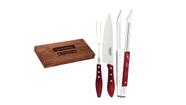 Jogo Trinchante Churrasco Lâminas em Aço Inox e Cabos de Madeira Tratada Polywood Vermelho 03 PC - Tramontina