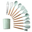 Jogo utensilios de cozinha em silicone madeira 12 pecas lilas